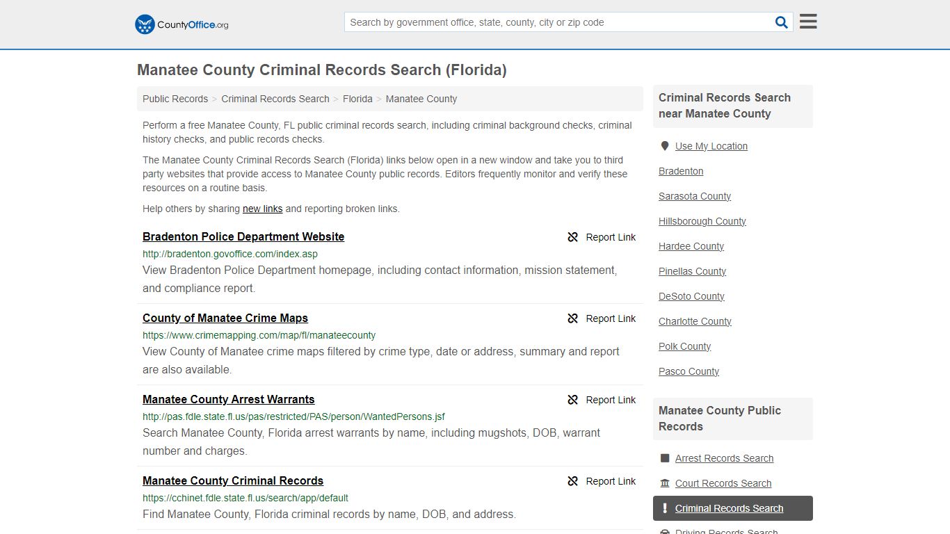 Manatee County Criminal Records Search (Florida) - County Office